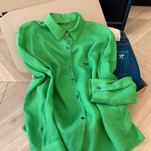 Bright Green Embroidered Horse Linen Shirt